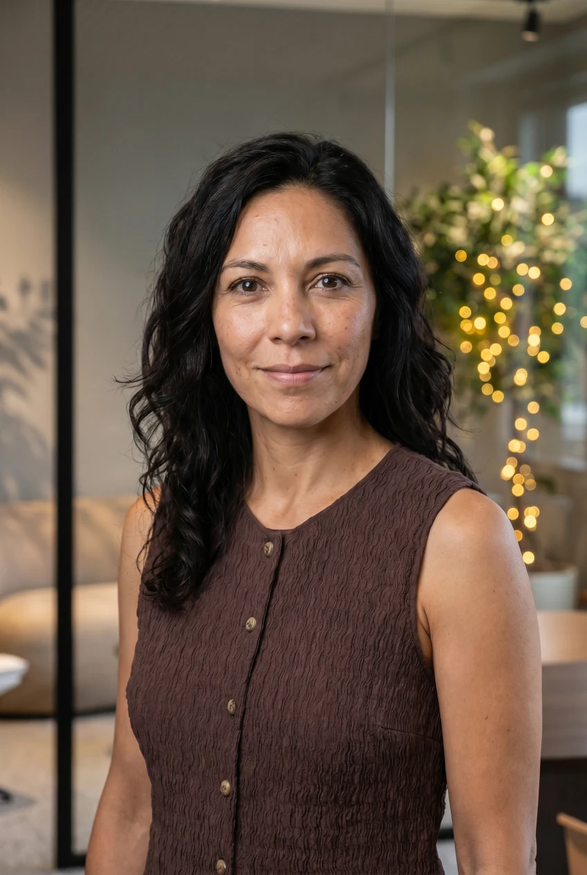 AI-generated professional headshot using the custom garment and background reference