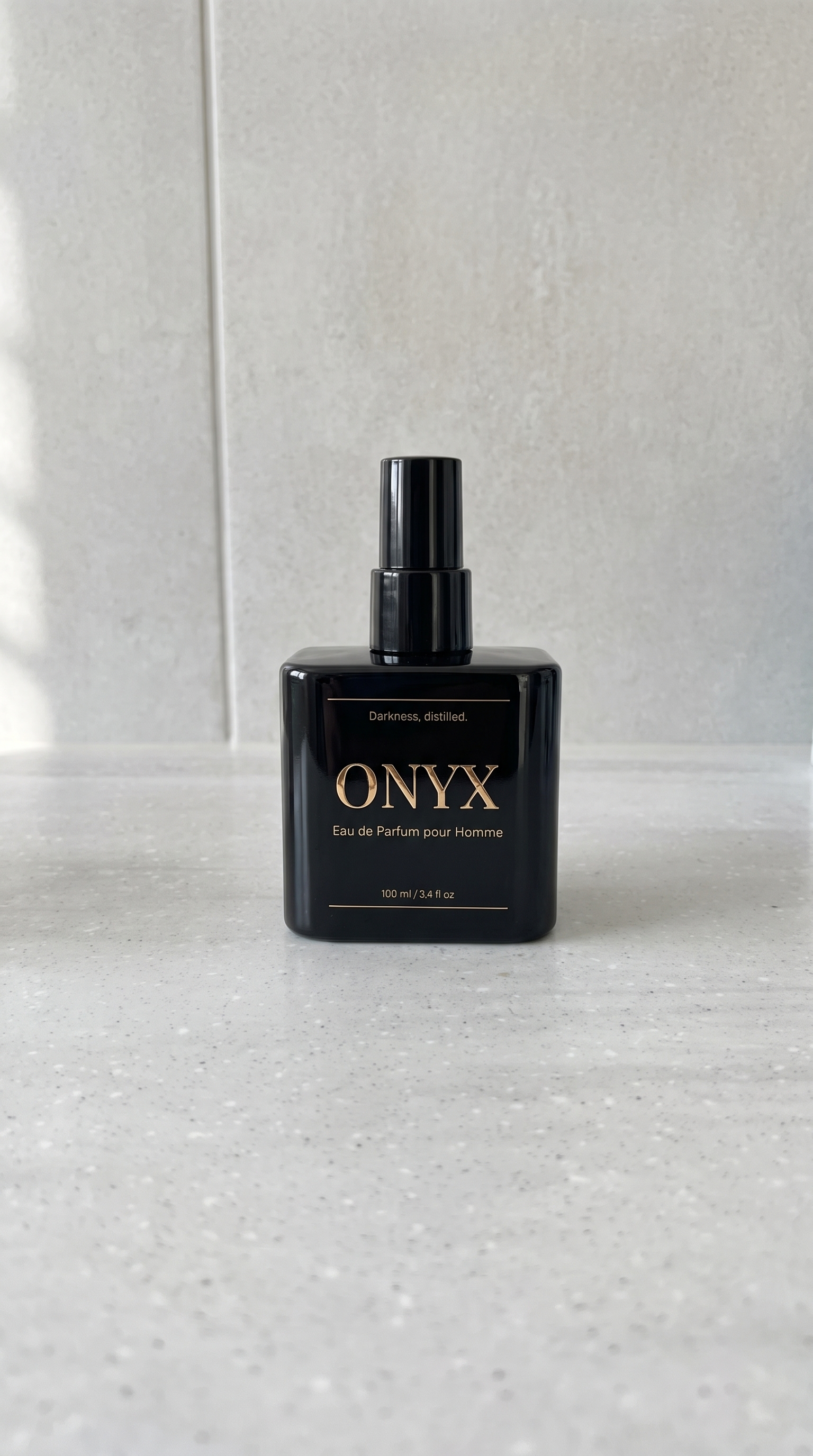 Phone photo of the ONYX bottle, straight on