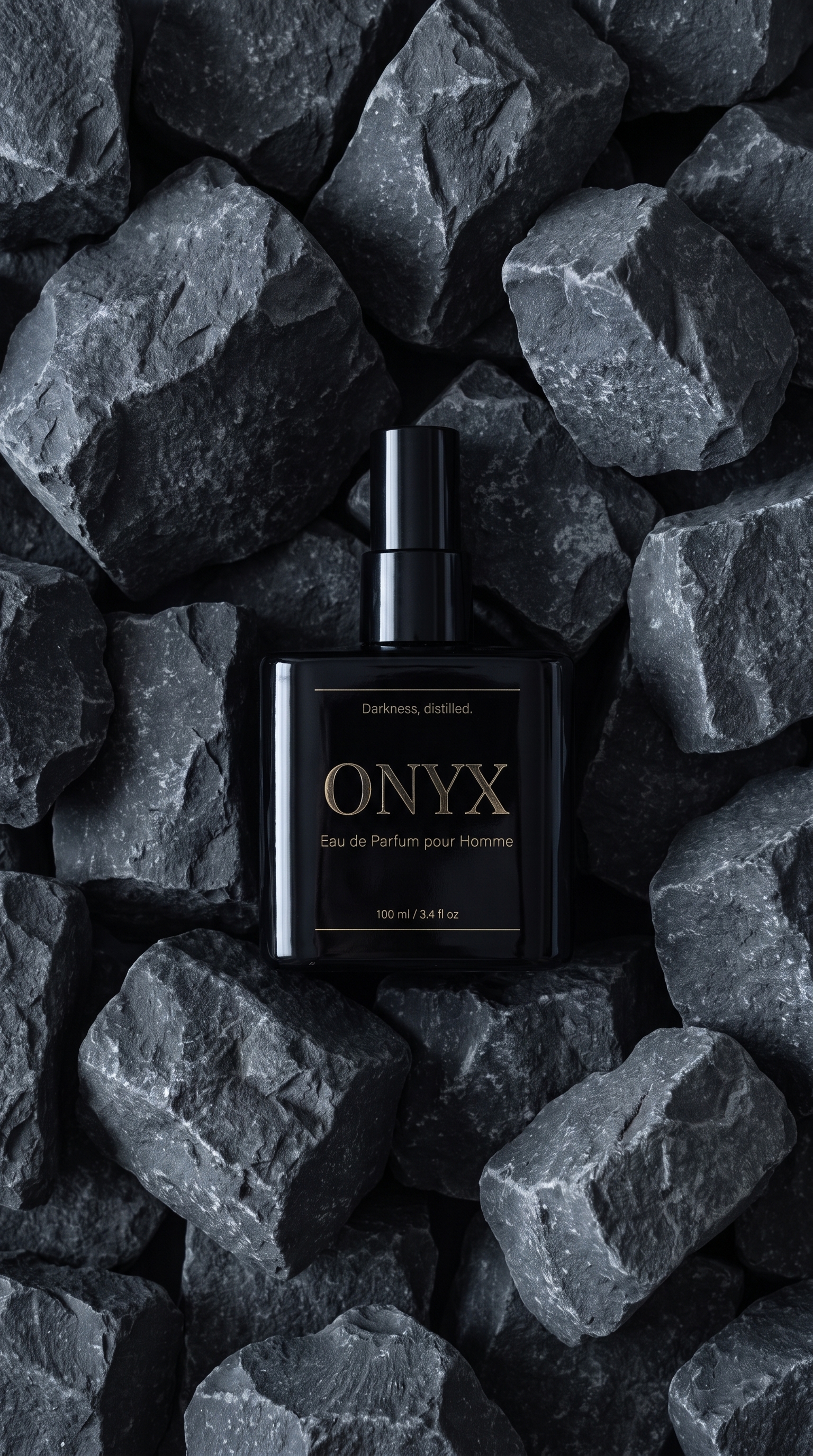 ONYX bottle laid on grey quarry stone