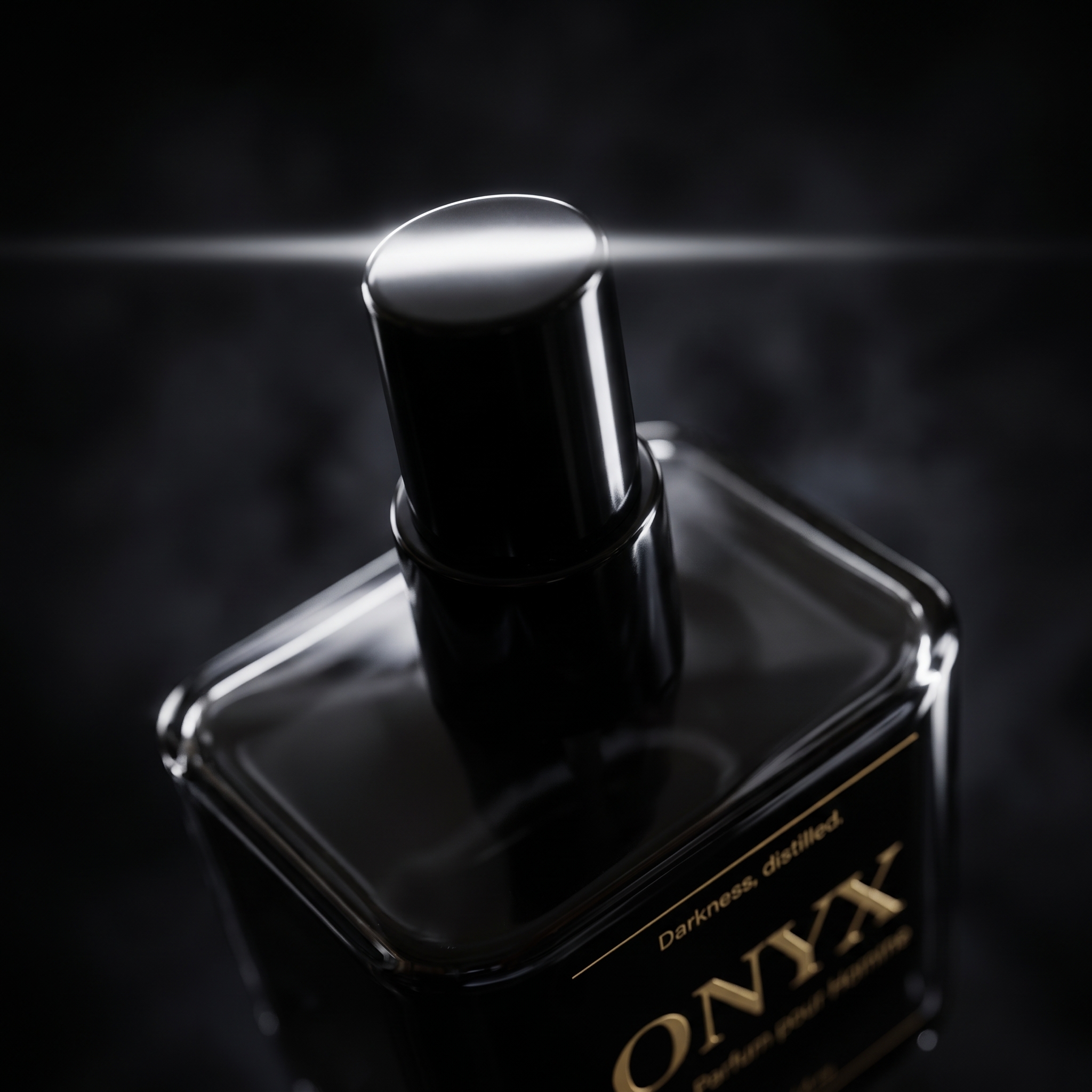 Rim-lit ONYX bottle running out of frame